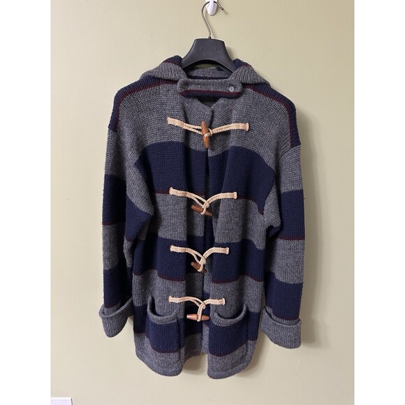 VTG Ralph Lauren 100%‎ Wool Striped Toggle Hand Knit Jacket Button Up Coat READ - Picture 1 of 9